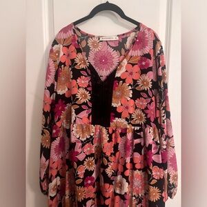 Women’s Retro Pink Floral Mini Dress Size 1x